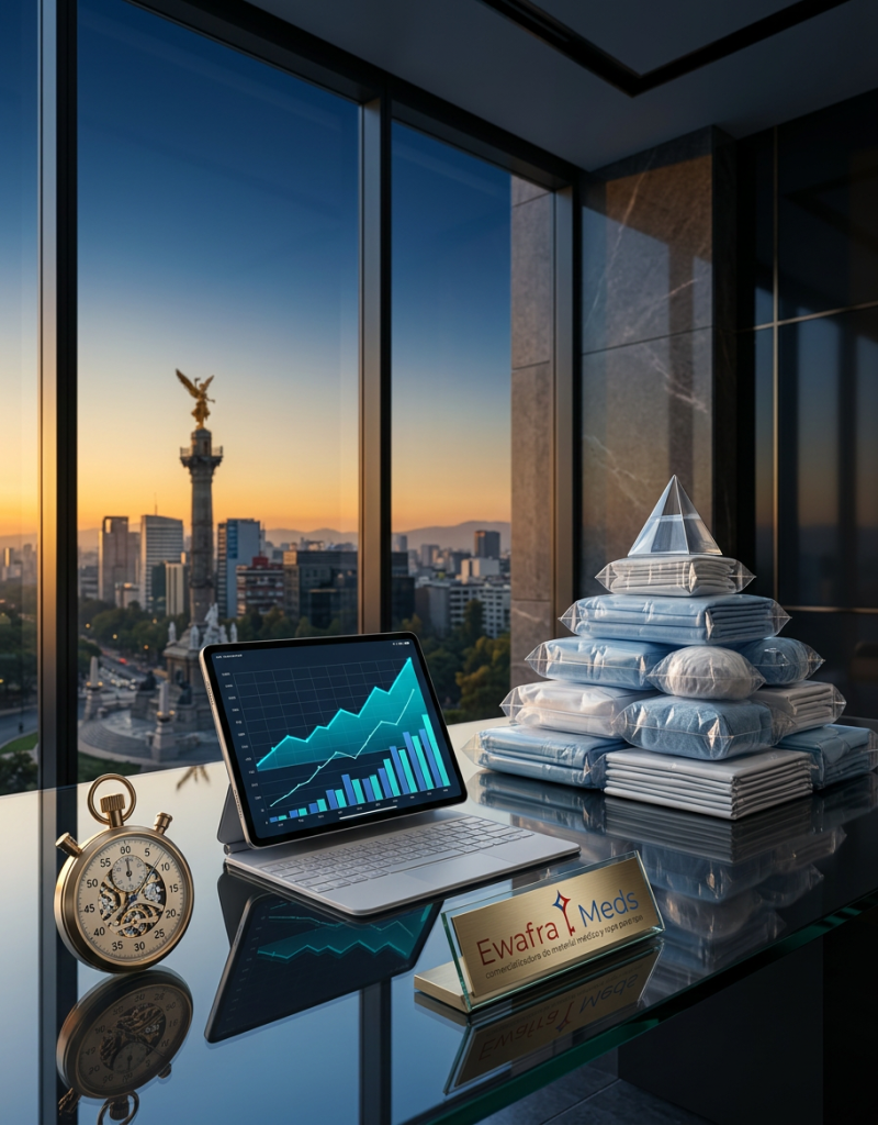 "Beneficios financieros de comprar material de curación por mayoreo con Ewafra Meds para clínicas y spas en México. Estrategia de ahorro y stock."
