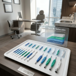 Selección de curetas dérmicas y punzones de biopsia de un solo uso de alta precisión para clínicas en CDMX. La imagen muestra instrumental dermatológico estéril junto a un gráfico simbólico de rentabilidad para el administrador de salud.