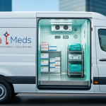 Vehículo de distribución de Ewafra transportando medicamentos de alta especialidad y material de curación a un hospital en la CDMX, con velocidad y control térmico.
