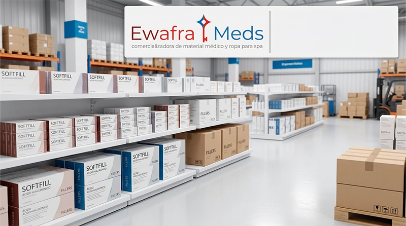 Almacén de distribuidor de rellenos dérmicos en CDMX con stock permanente de insumos de medicina estética listos para entrega, por Ewafra Meds