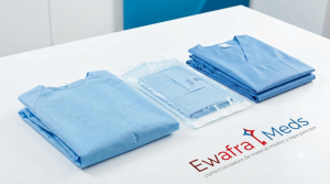Bata, campo estéril y pijama de ropa quirúrgica desechable de la línea propia de Ewafra Meds para clínicas y hospitales