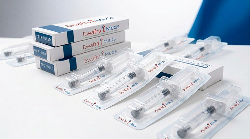 Rellenos de ácido hialurónico para profesionales en empaque sellado, distribución mayorista B2B por Ewafra Meds en CDMX